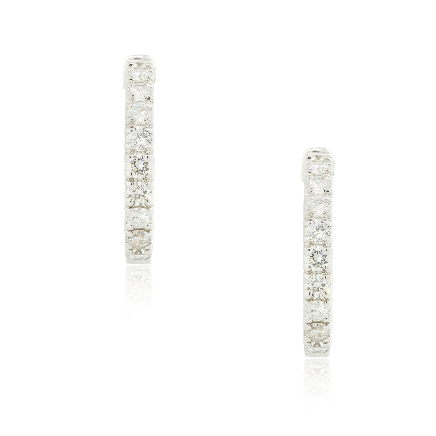 14k White Gold 3.0ctw Diamond Inside-Out Medium Sized Hoop Earrings