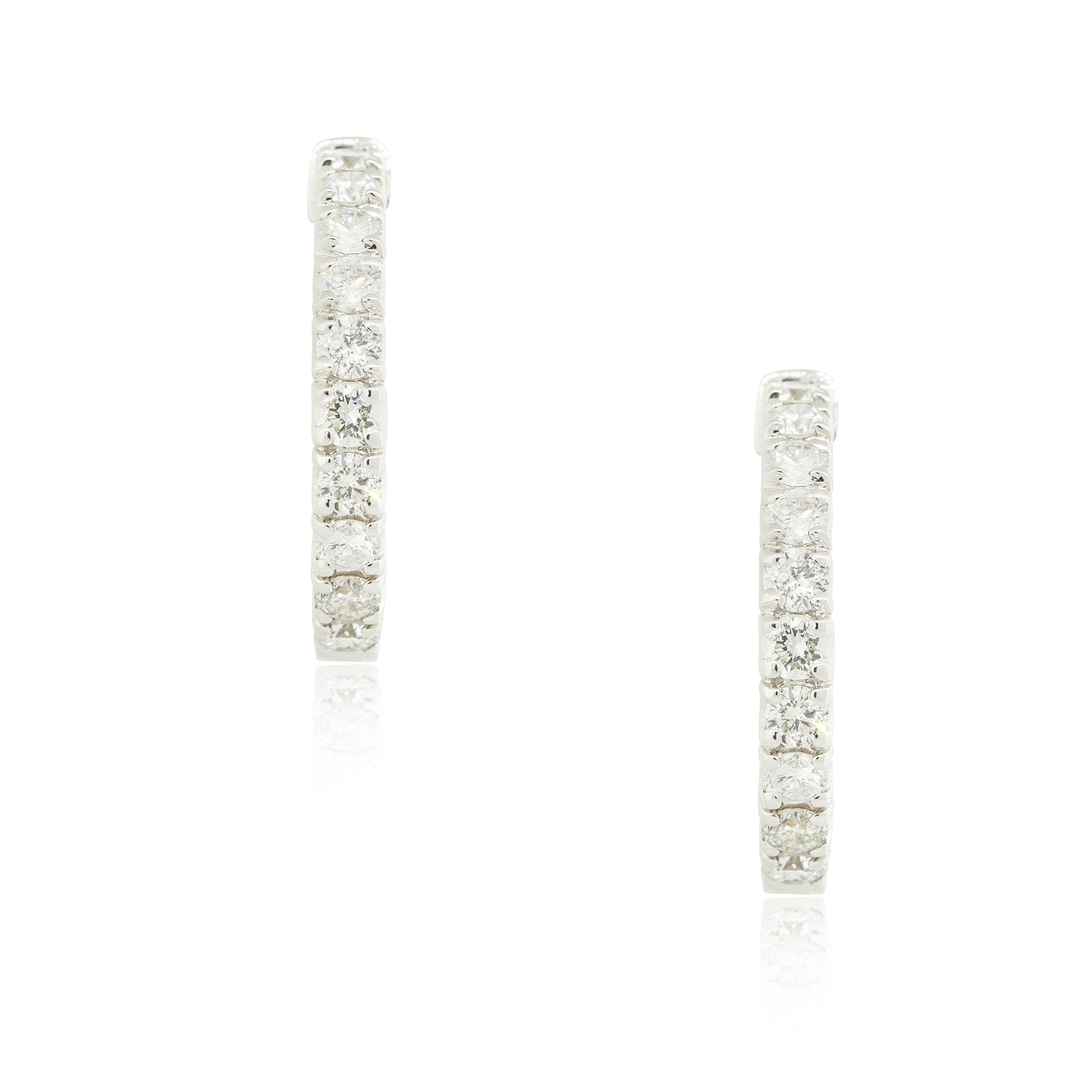 14k White Gold 3.0ctw Diamond Inside-Out Medium Sized Hoop Earrings