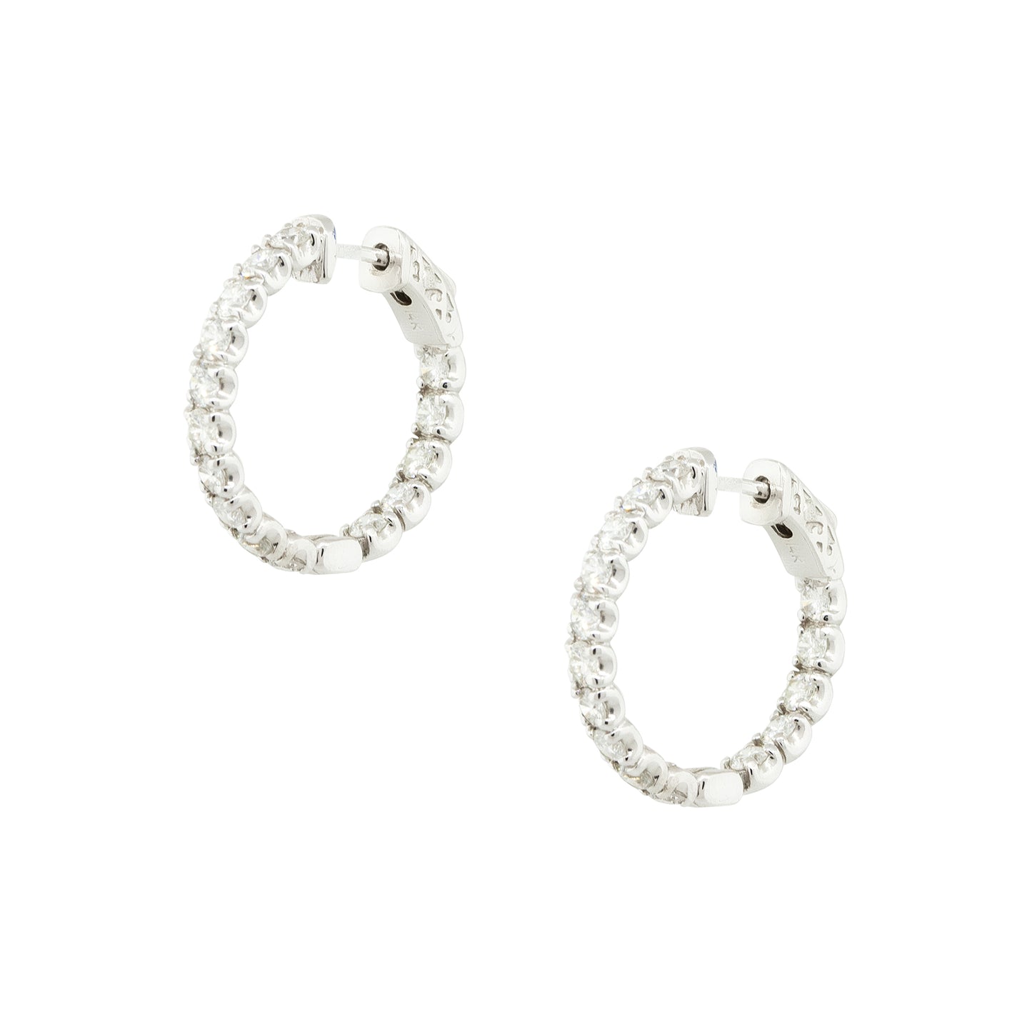 14k White Gold 3.0ctw Diamond Inside-Out Medium Sized Hoop Earrings