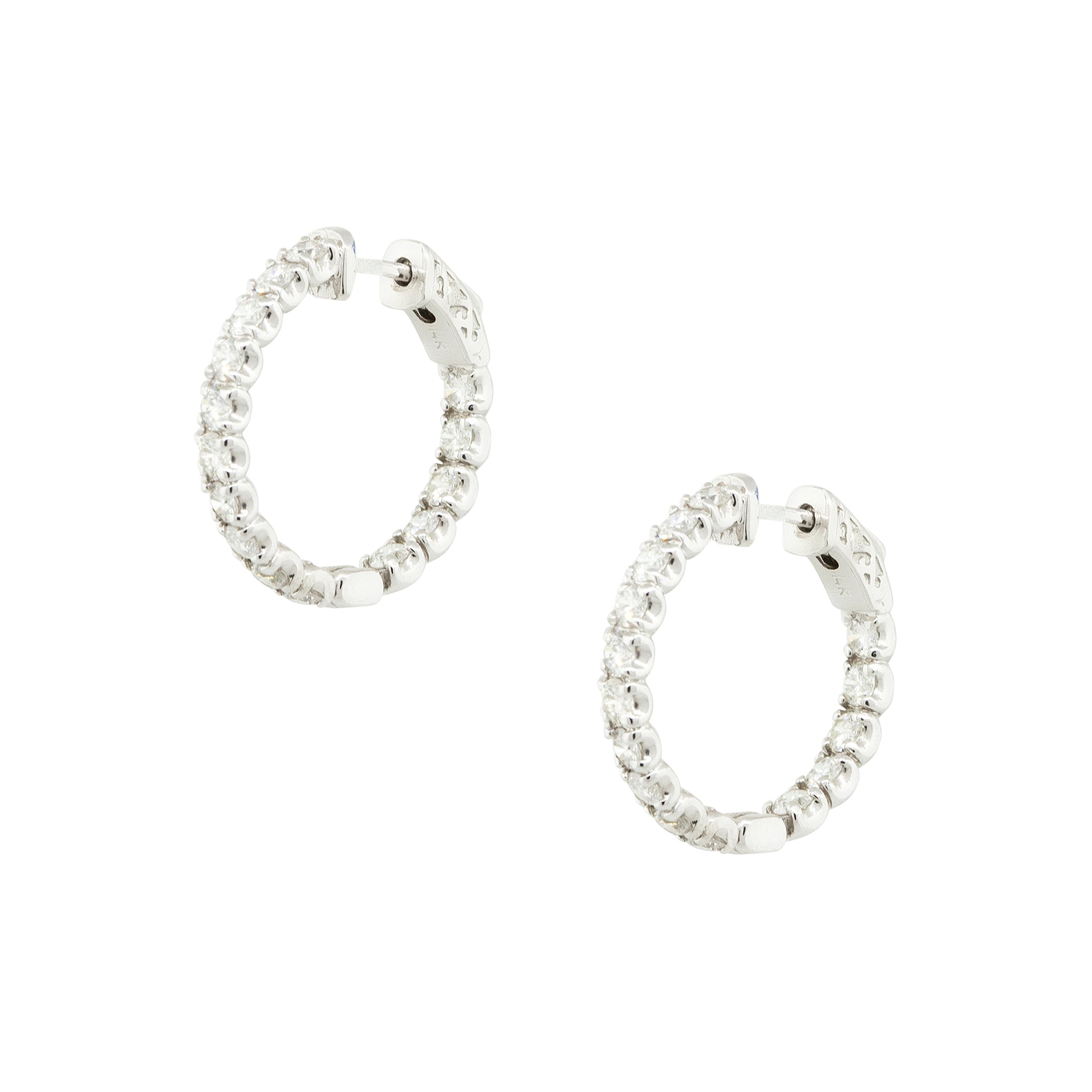 14k White Gold 3.0ctw Diamond Inside-Out Medium Sized Hoop Earrings