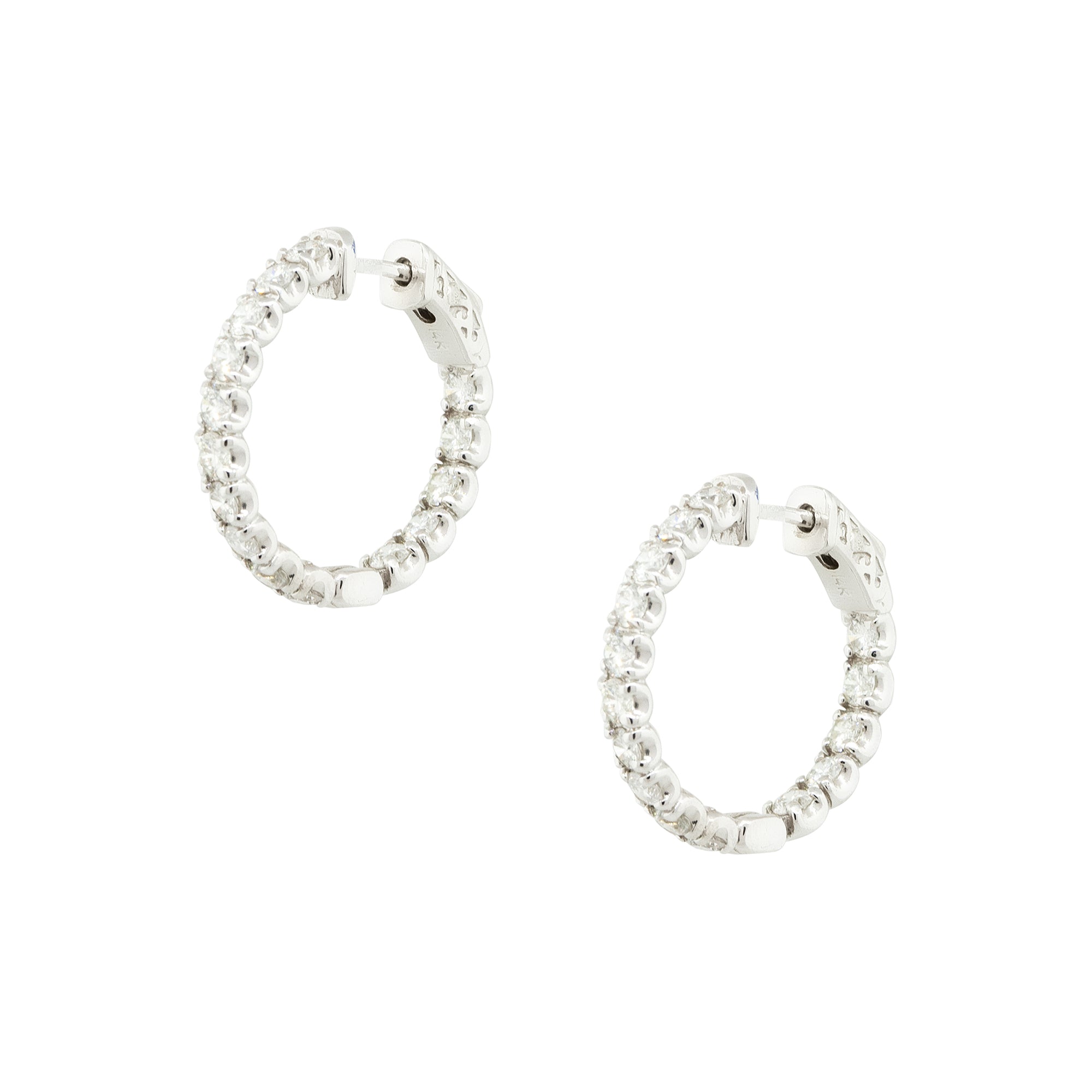 14k White Gold 3.0ctw Diamond Inside-Out Medium Sized Hoop Earrings