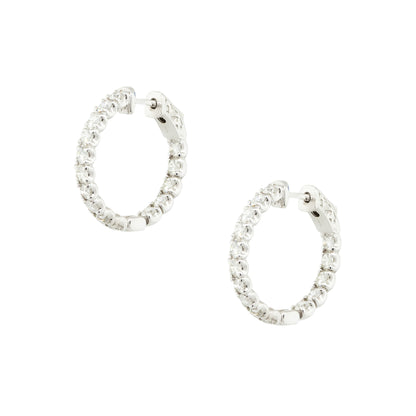14k White Gold 3.0ctw Diamond Inside-Out Medium Sized Hoop Earrings