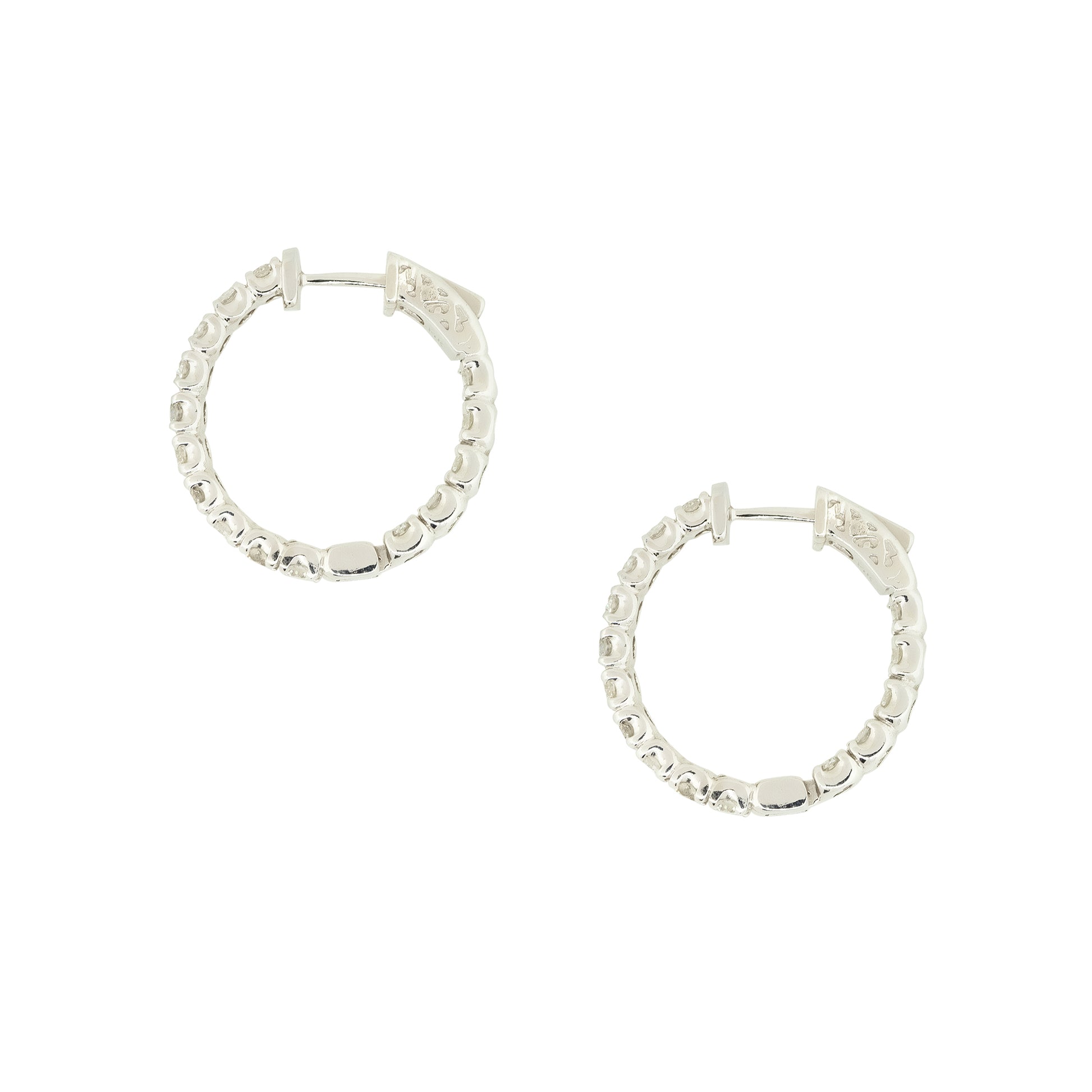 14k White Gold 3.0ctw Diamond Inside-Out Medium Sized Hoop Earrings
