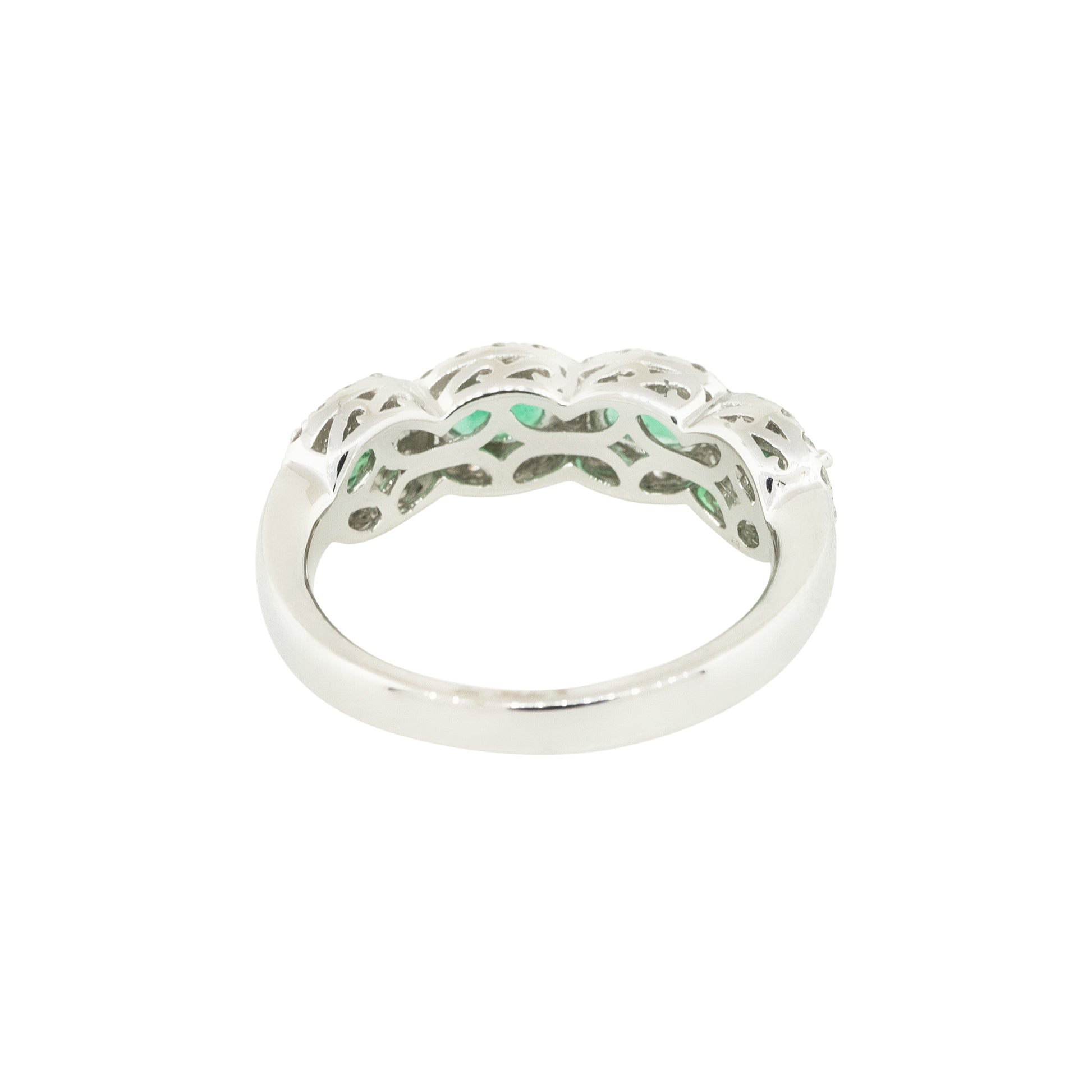 18k White Gold Emerald and Diamond Band Ring