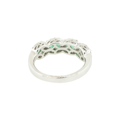 18k White Gold Emerald and Diamond Band Ring