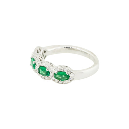 18k White Gold Emerald and Diamond Band Ring