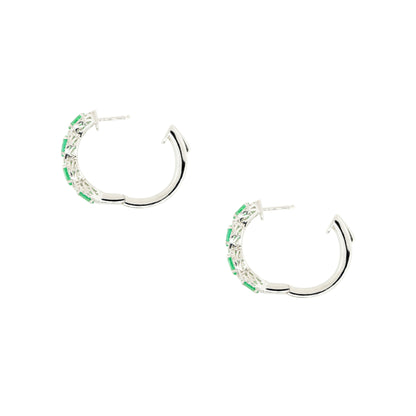 18k White Gold Emerald and Diamond Hoop Earrings