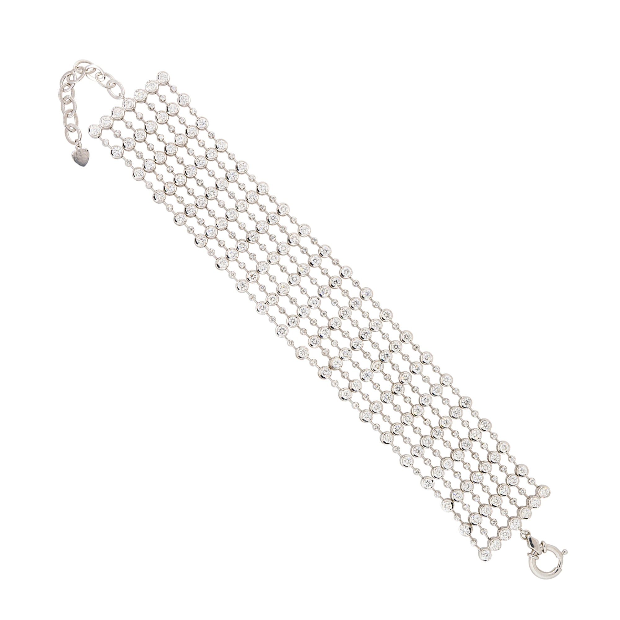 18k White Gold 13ctw 6-Row Bezel Set Diamond Bracelet