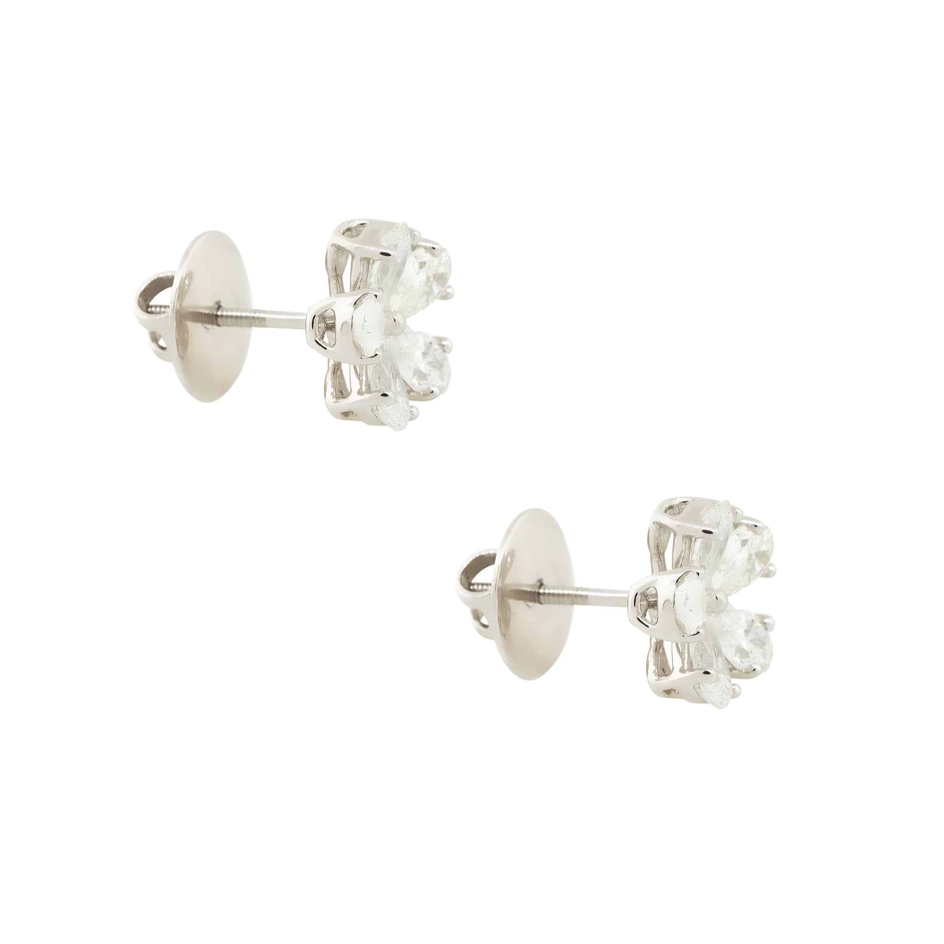 14k White Gold 3ctw Pear Shaped Diamond Flower Stud Earrings