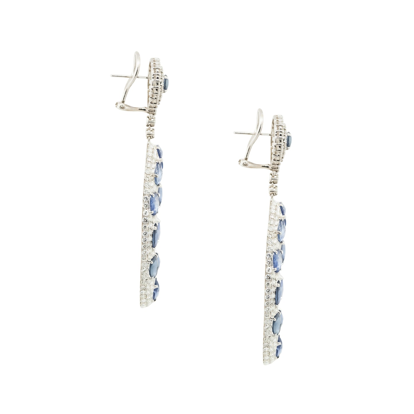 18k White Gold Diamond and Sapphire Large Mosaic Oval Drop Earrings