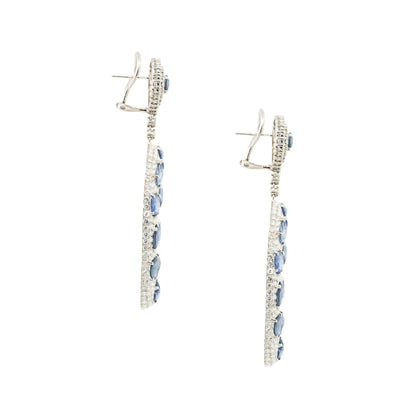 18k White Gold Diamond and Sapphire Large Mosaic Oval Drop Earrings