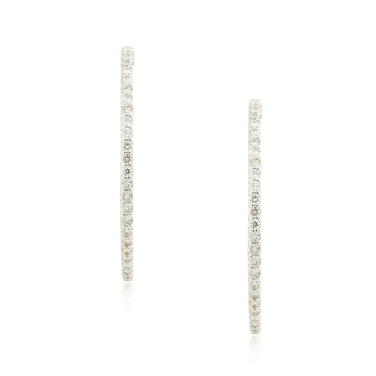 18k White Gold 3.0ctw Diamond Inside-Out Narrow Hoop Earrings
