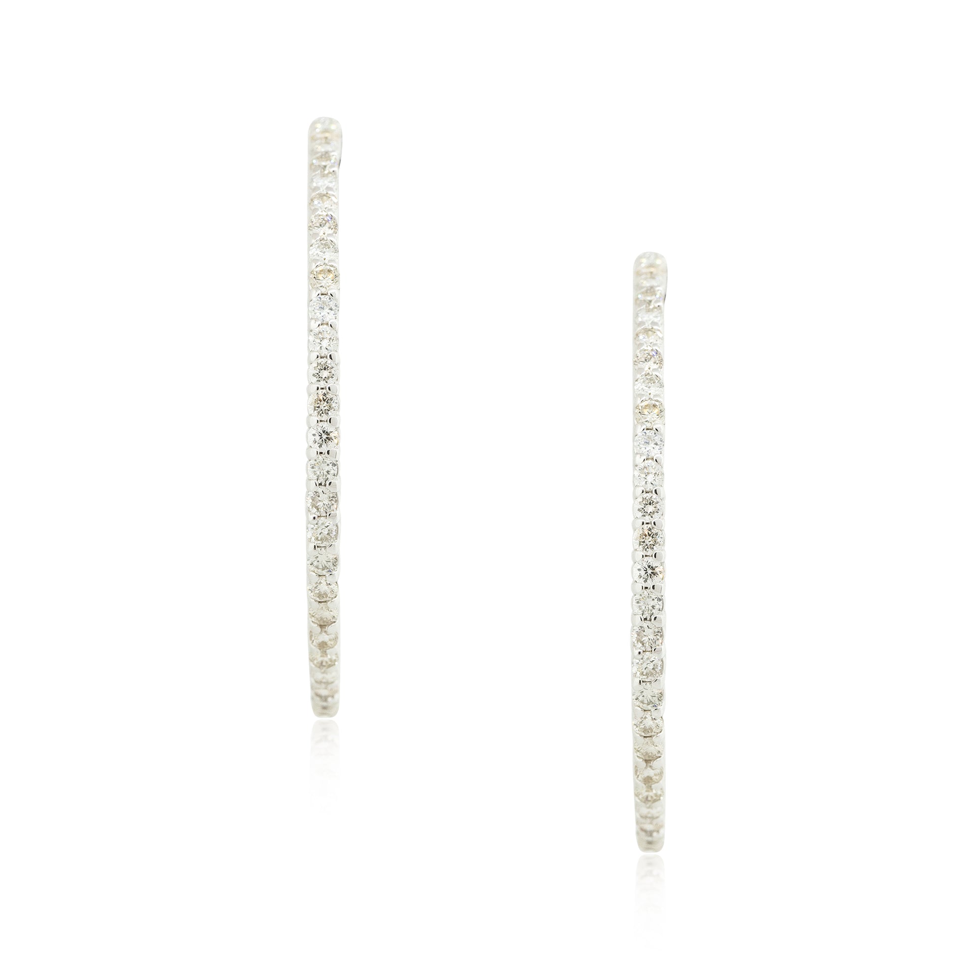 18k White Gold 3.0ctw Diamond Inside-Out Narrow Hoop Earrings