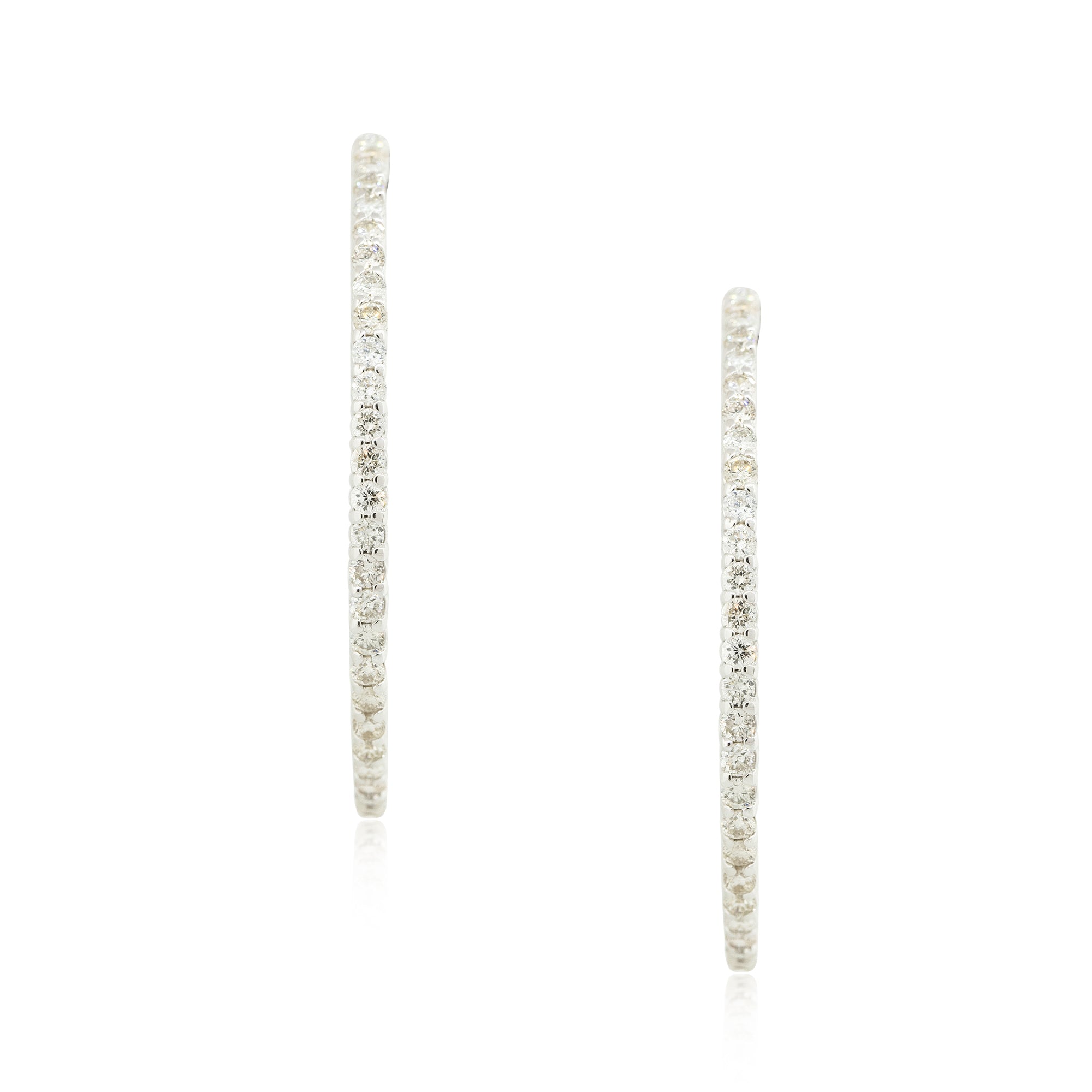 18k White Gold 3.0ctw Diamond Inside-Out Narrow Hoop Earrings