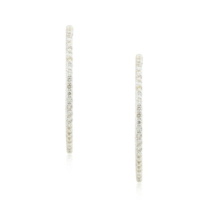 18k White Gold 3.0ctw Diamond Inside-Out Narrow Hoop Earrings