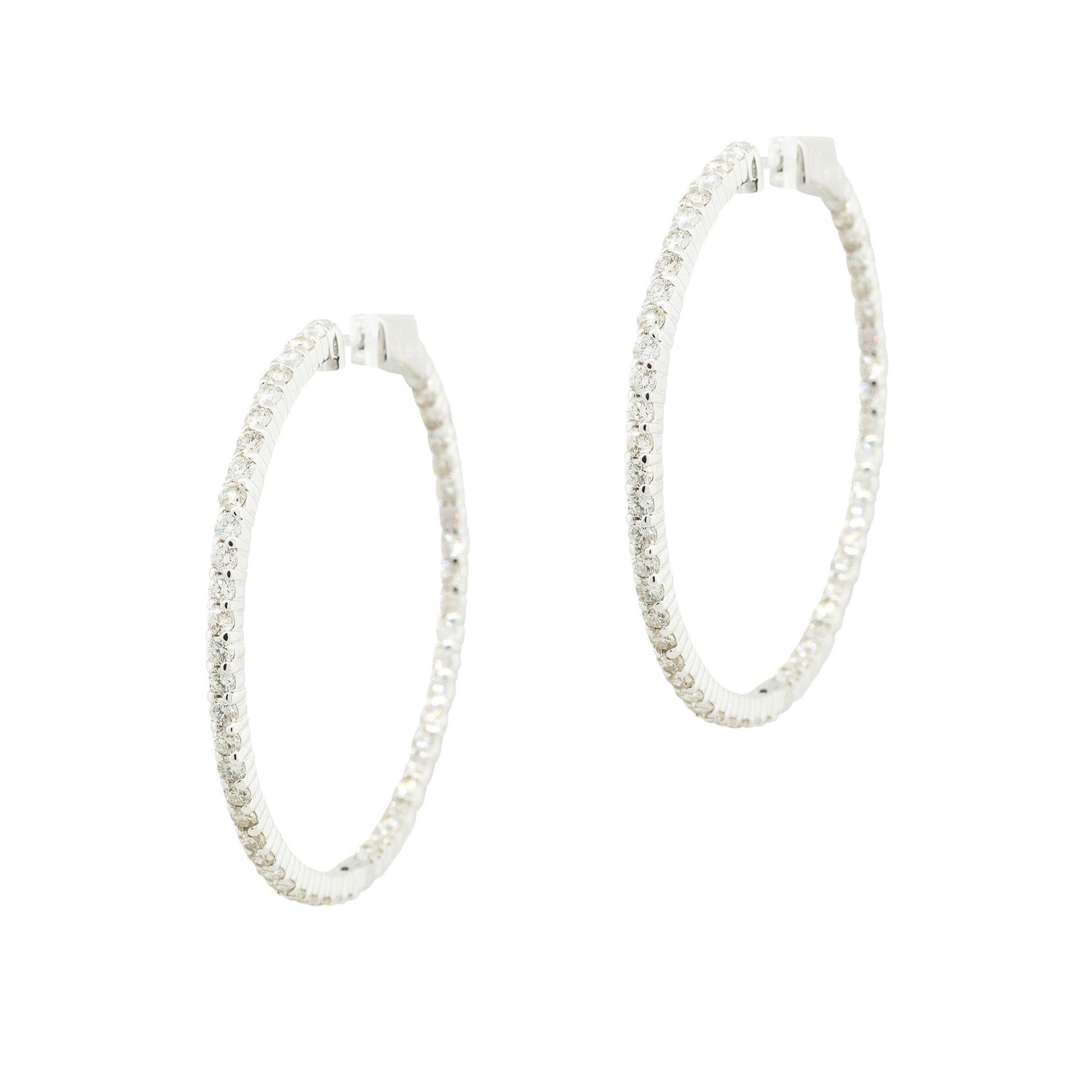 18k White Gold 3.0ctw Diamond Inside-Out Narrow Hoop Earrings