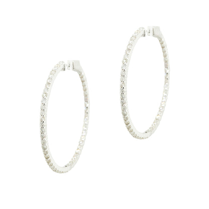 18k White Gold 3.0ctw Diamond Inside-Out Narrow Hoop Earrings