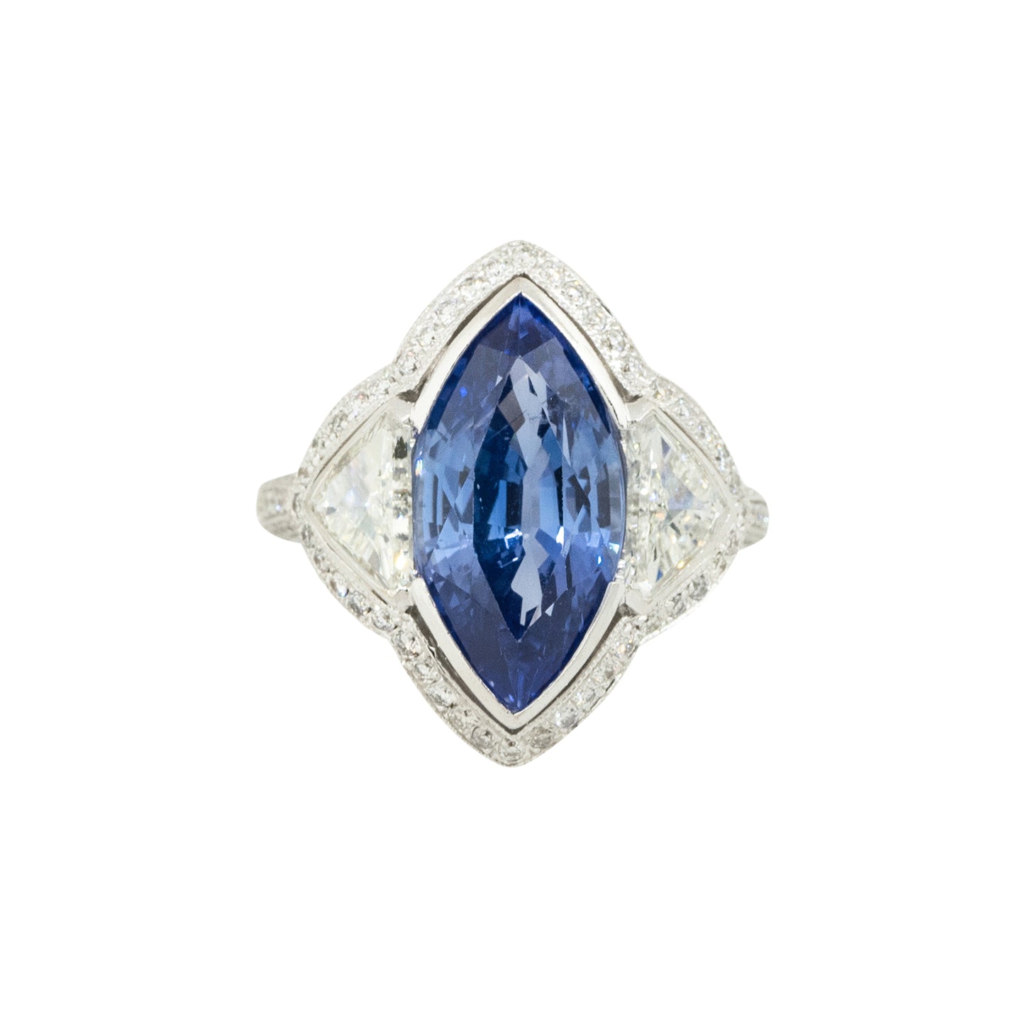 18k White Gold 6.07ctw Sapphire and Diamond Trillions Ring