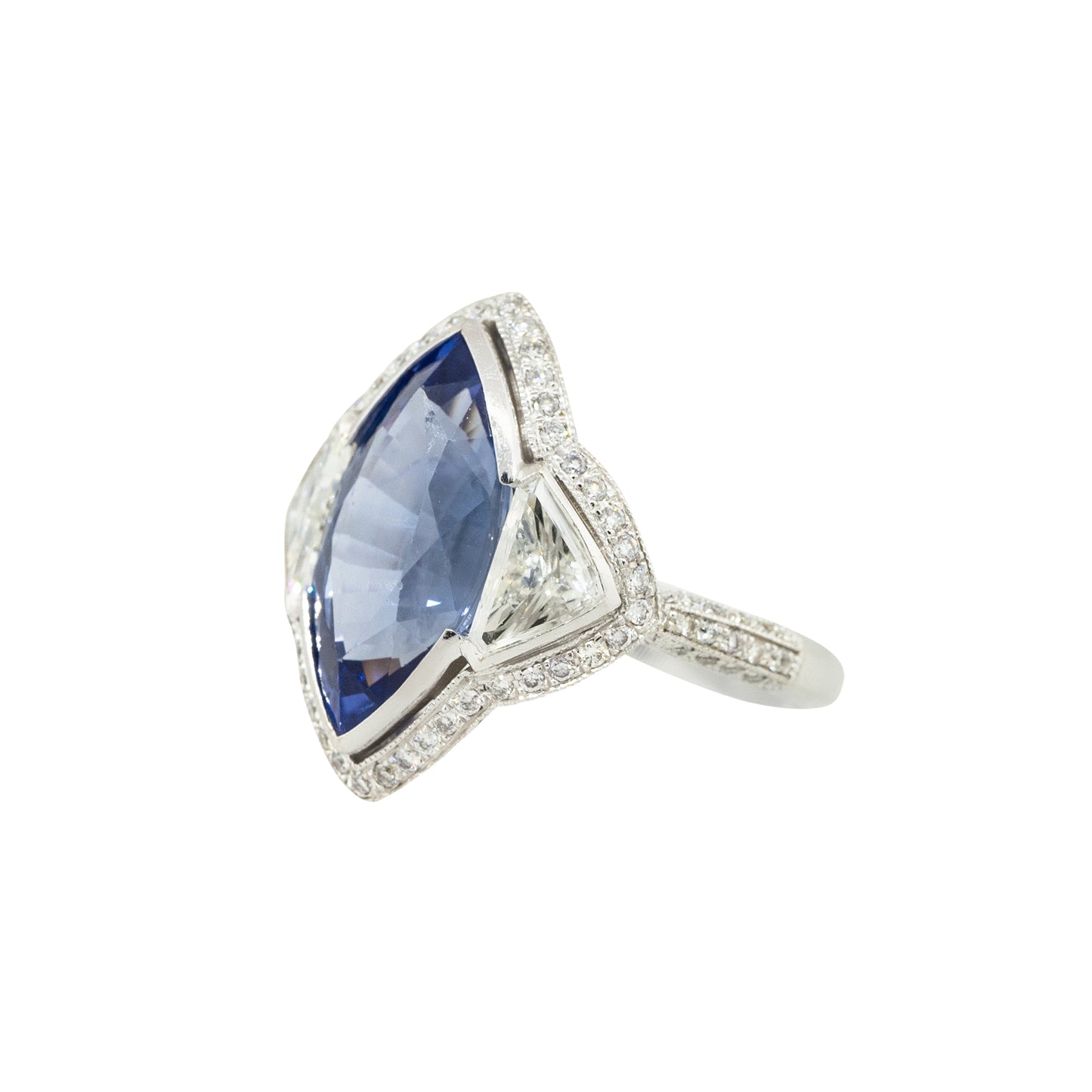 18k White Gold 6.07ctw Sapphire and Diamond Trillions Ring