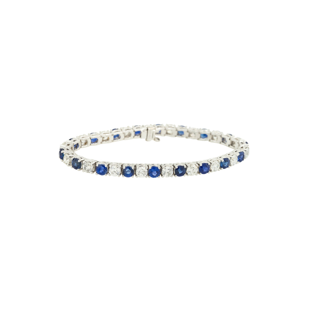 18k White Gold 9.85ctw Sapphire and Diamond Tennis Bracelet