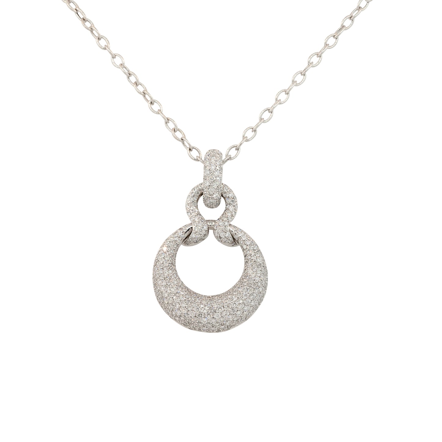 14k White Gold 3.00ctw Diamond Pave Round Pendant Necklace
