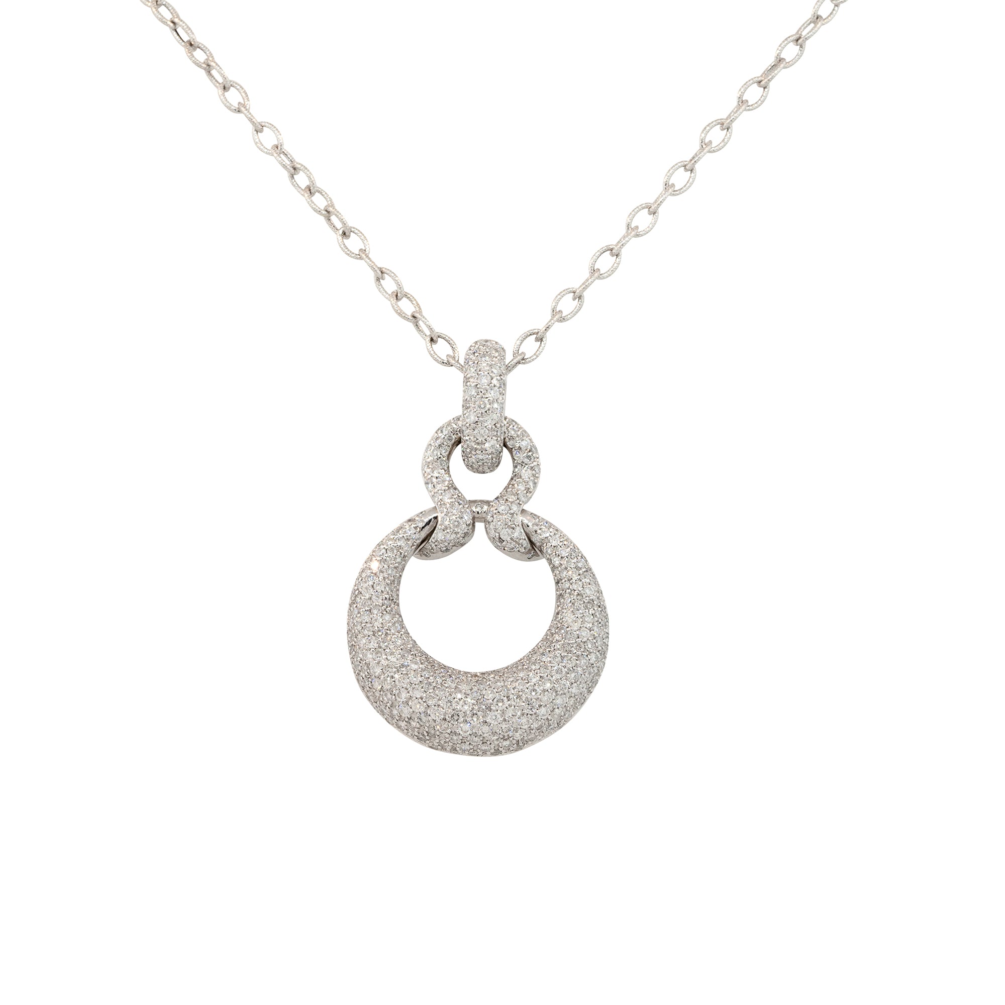 14k White Gold 3.00ctw Diamond Pave Round Pendant Necklace