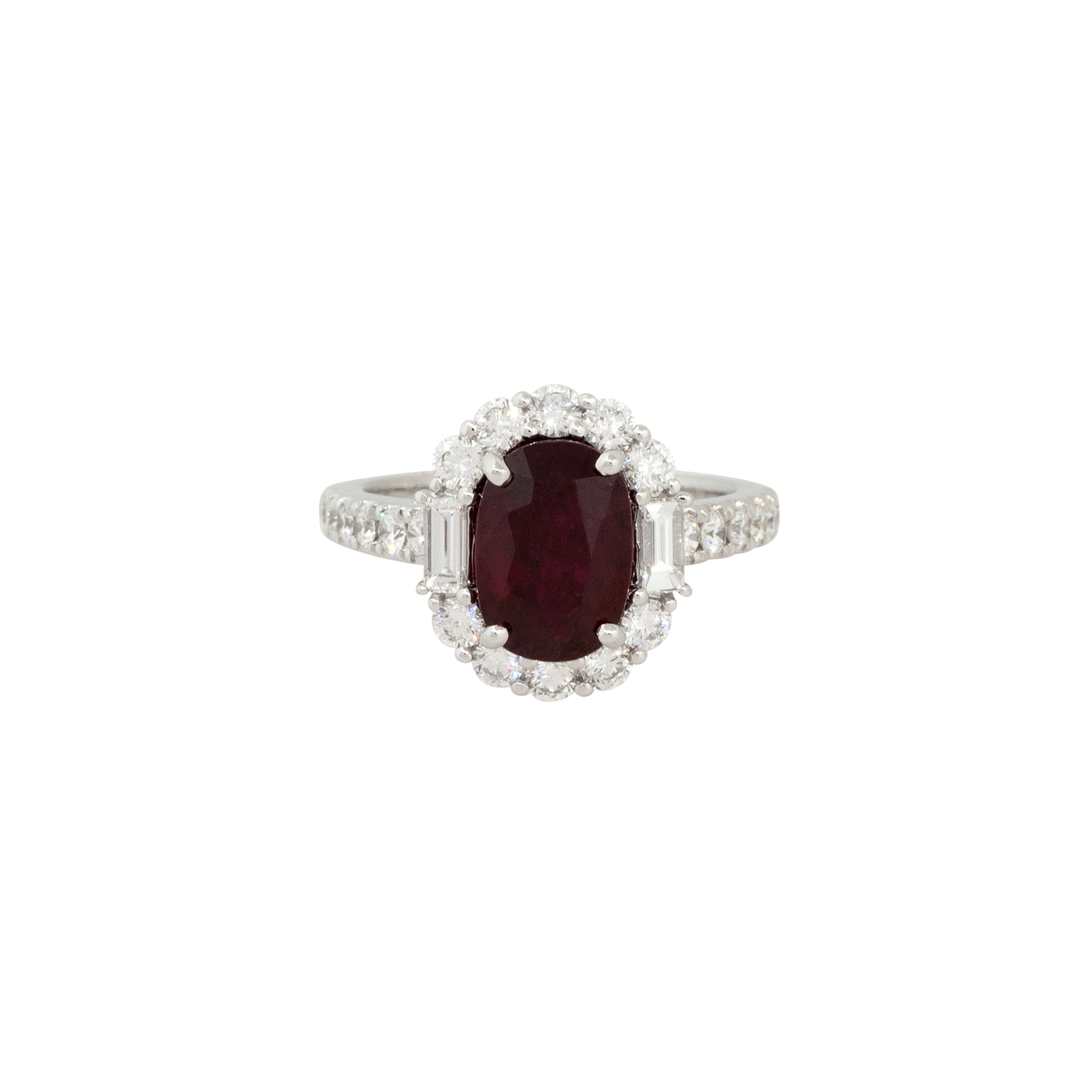 18k White Gold 3.04ctw Ruby and 1.21ctw Diamond Halo Ring