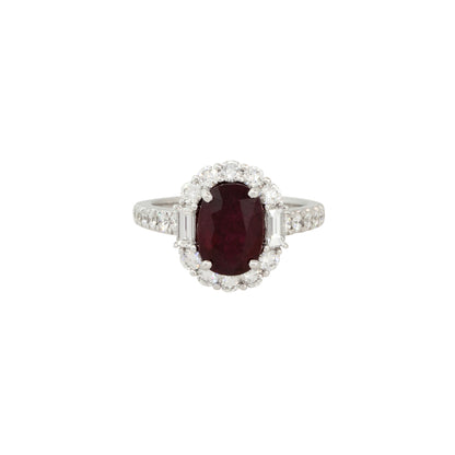 18k White Gold 3.04ctw Ruby and 1.21ctw Diamond Halo Ring
