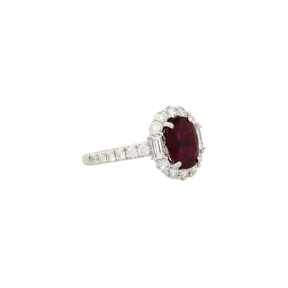 18k White Gold 3.04ctw Ruby and 1.21ctw Diamond Halo Ring