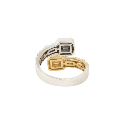 14k Two-Tone White and Yellow Gold 0.89ctw Diamond Bypass Ring