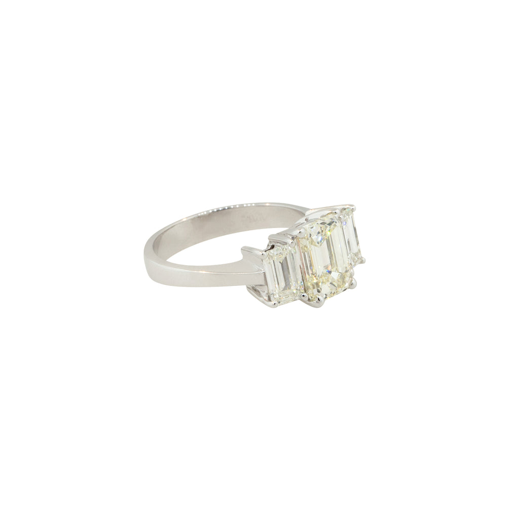 18k White Gold 3.21ctw 3 Stone Emerald Cut Diamond Engagement Ring