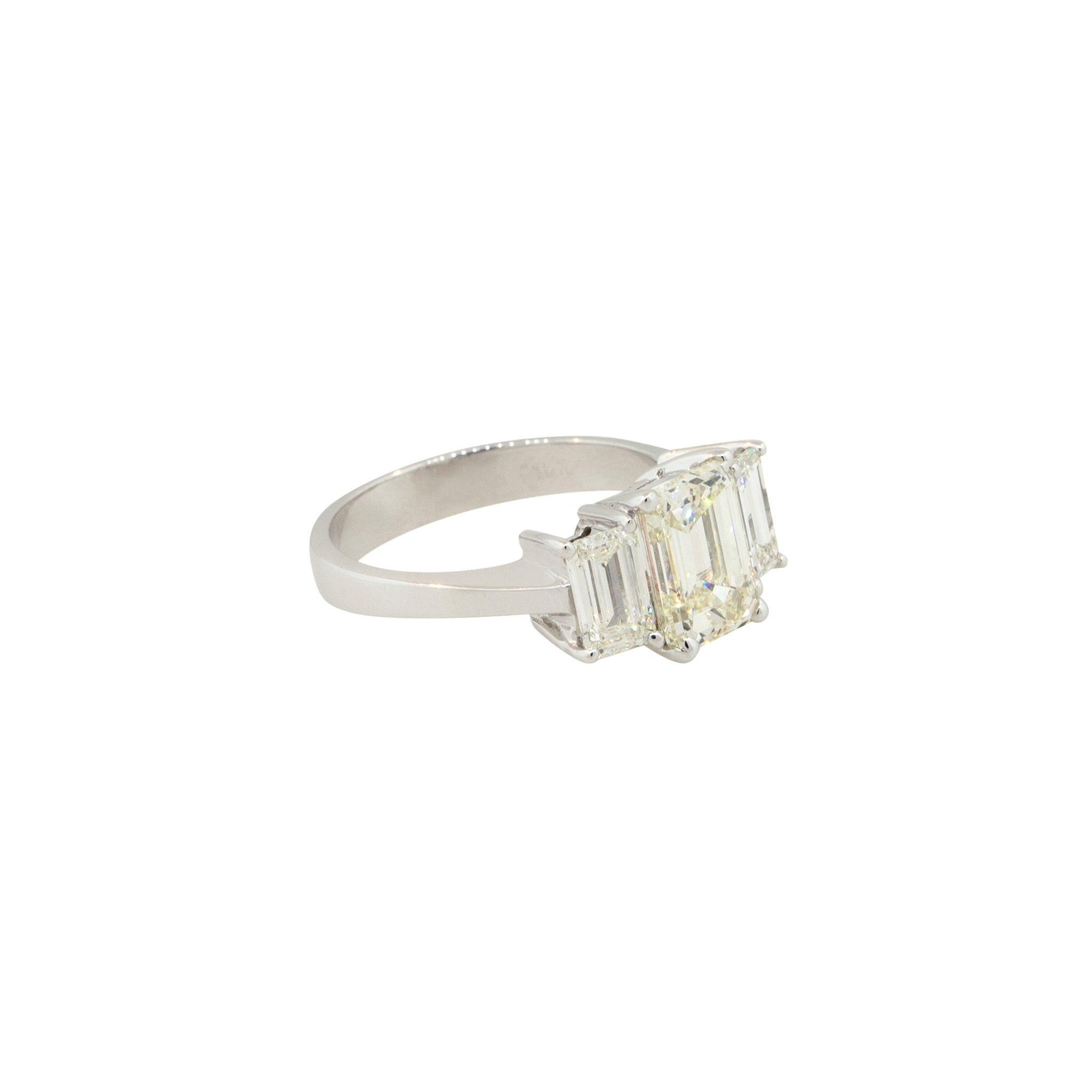 18k White Gold 3.21ctw 3 Stone Emerald Cut Diamond Engagement Ring
