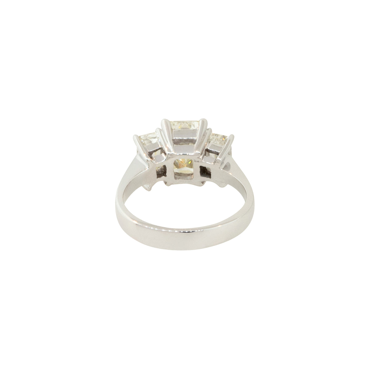 18k White Gold 3.21ctw 3 Stone Emerald Cut Diamond Engagement Ring