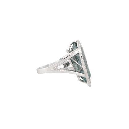 14k White Gold 25.91ctw Blue Green Pear Shaped Diamond Halo Ring