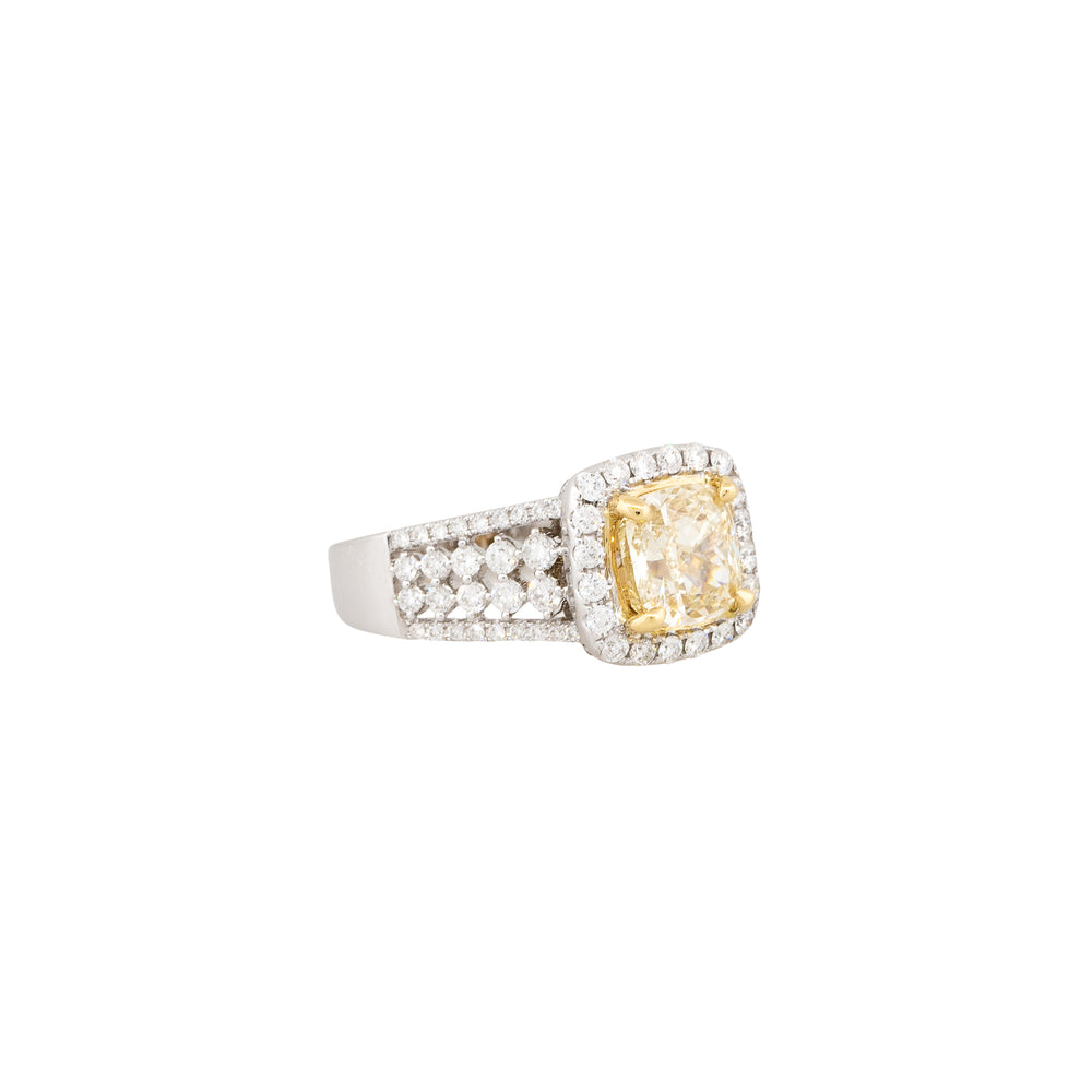18k White Gold 2.43ctw Fancy Light Yellow Diamond Halo Ring