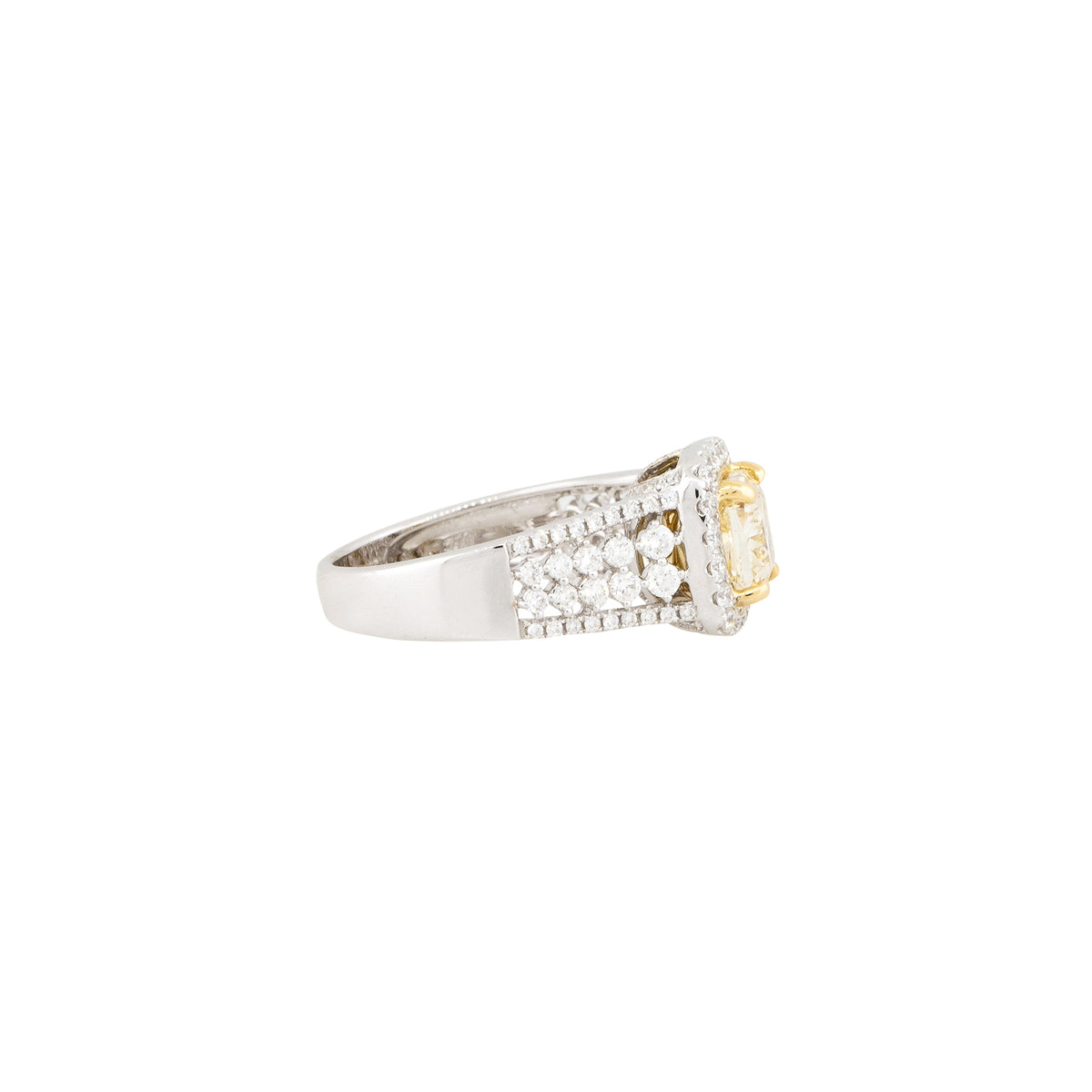 18k White Gold 2.43ctw Fancy Light Yellow Diamond Halo Ring