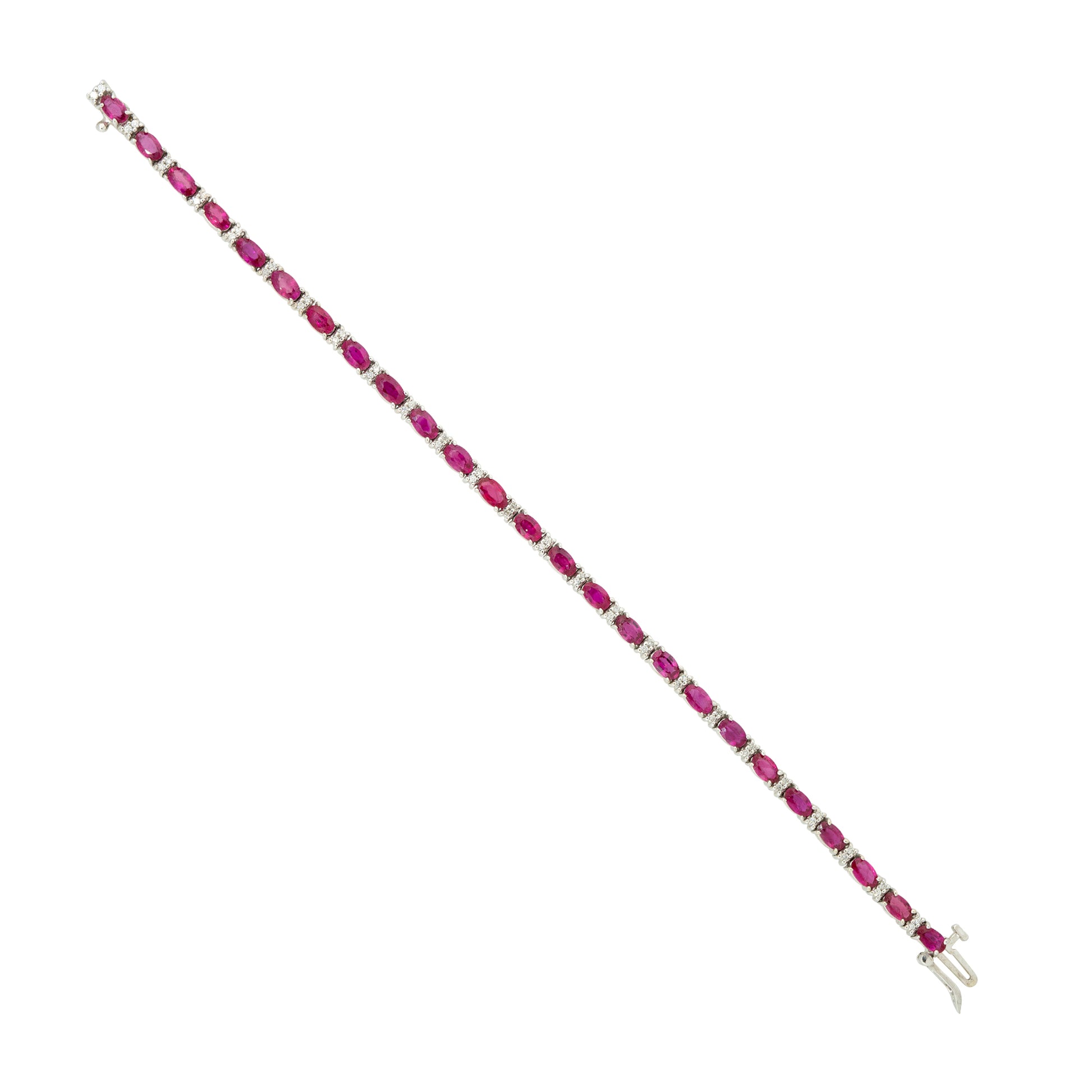18k White Gold 7.45ctw Oval Ruby and Diamond Tennis Bracelet