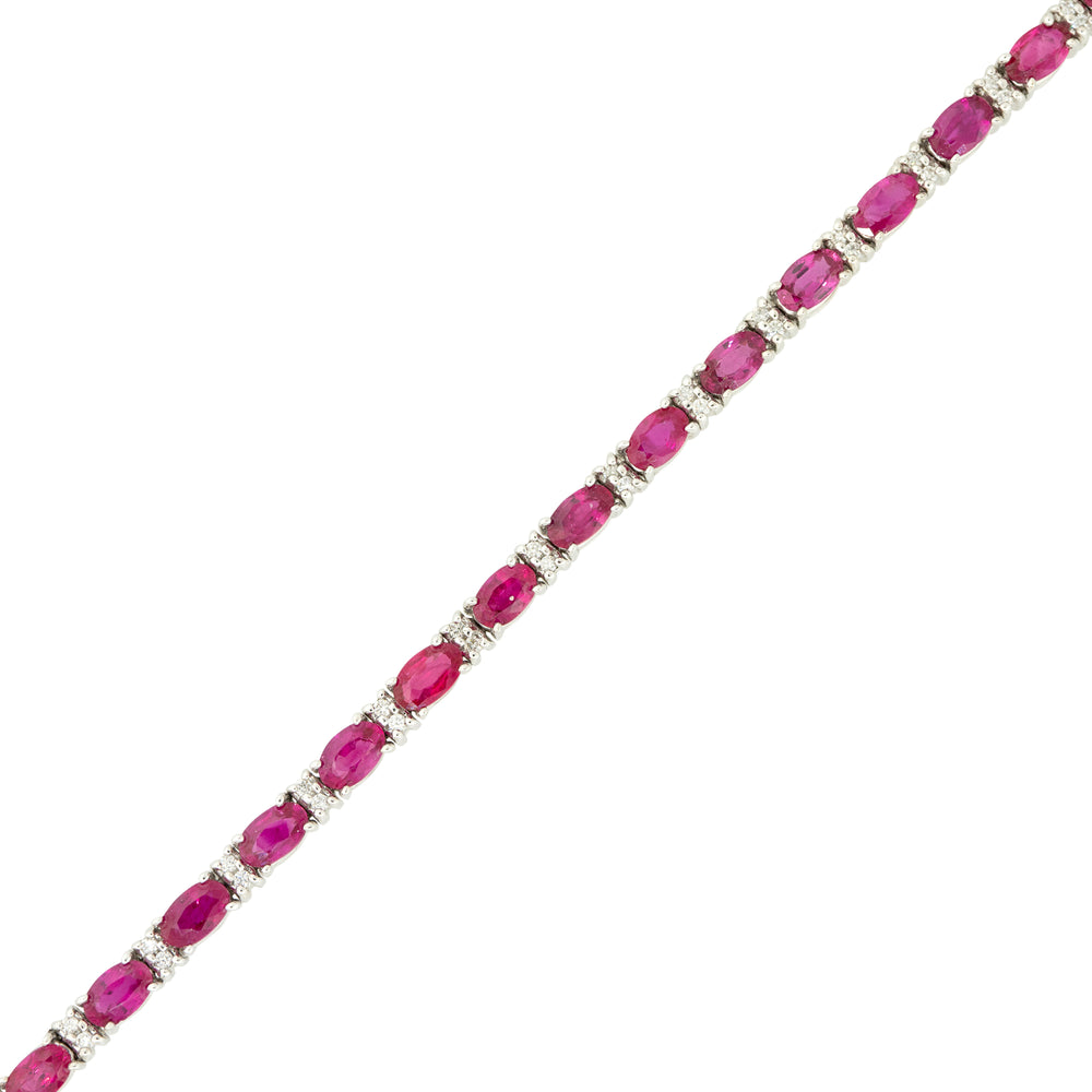18k White Gold 7.45ctw Oval Ruby and Diamond Tennis Bracelet