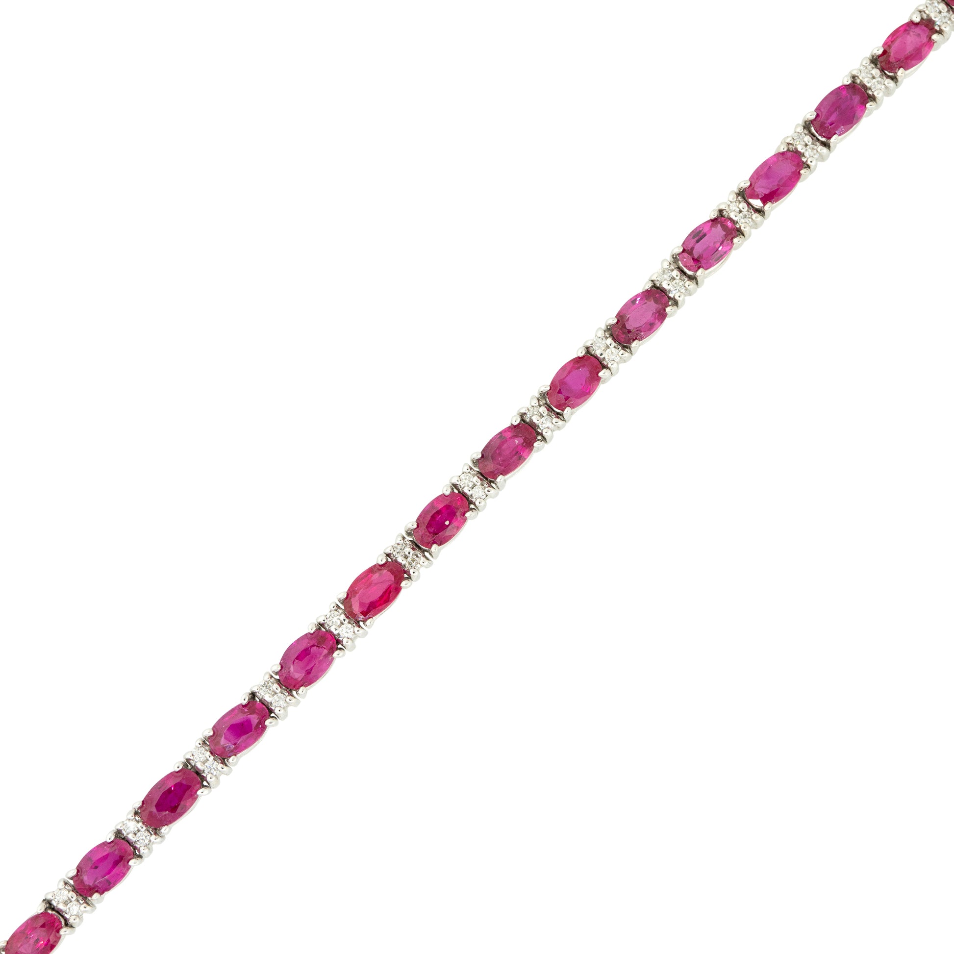 18k White Gold 7.45ctw Oval Ruby and Diamond Tennis Bracelet