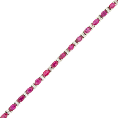 18k White Gold 7.45ctw Oval Ruby and Diamond Tennis Bracelet