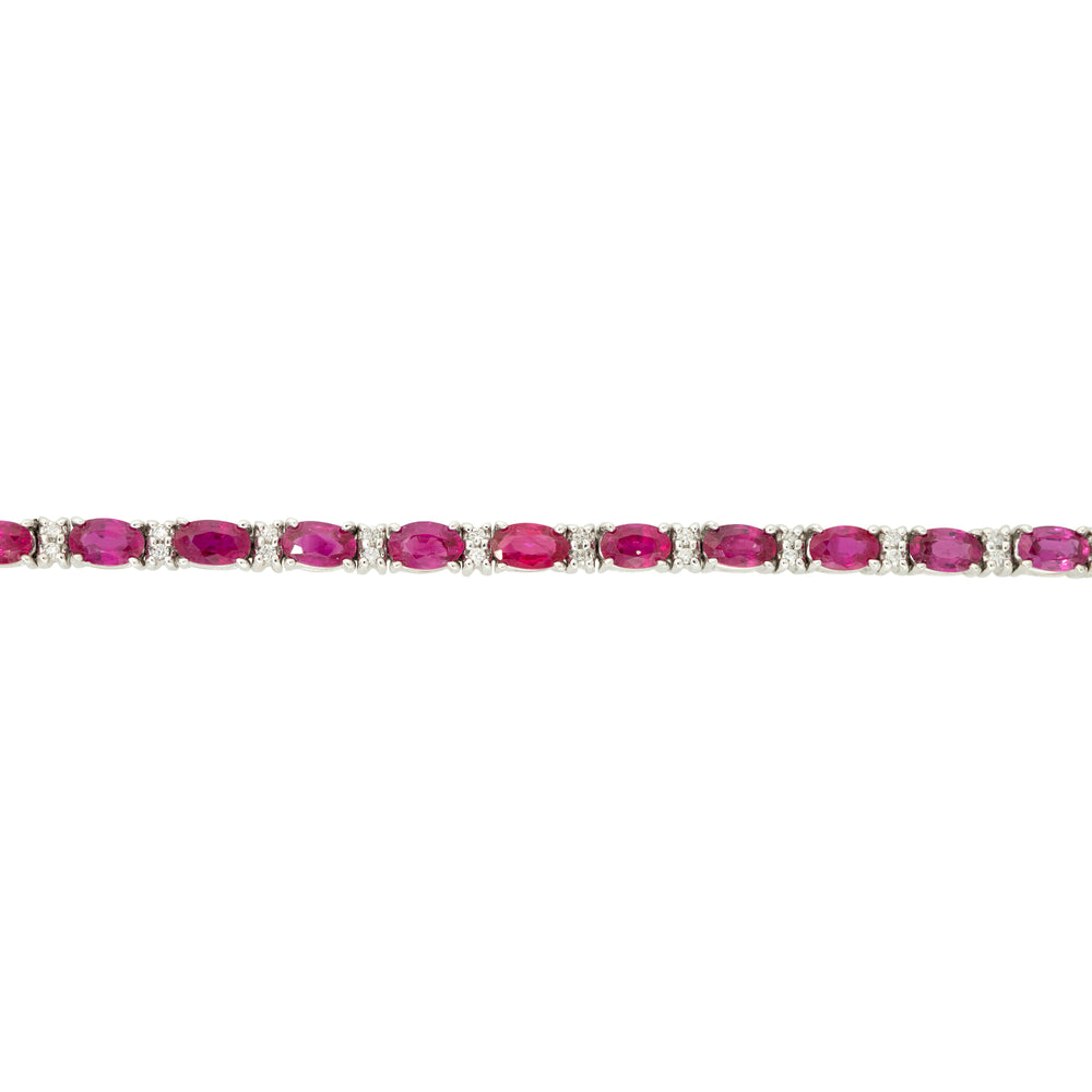 18k White Gold 7.45ctw Oval Ruby and Diamond Tennis Bracelet