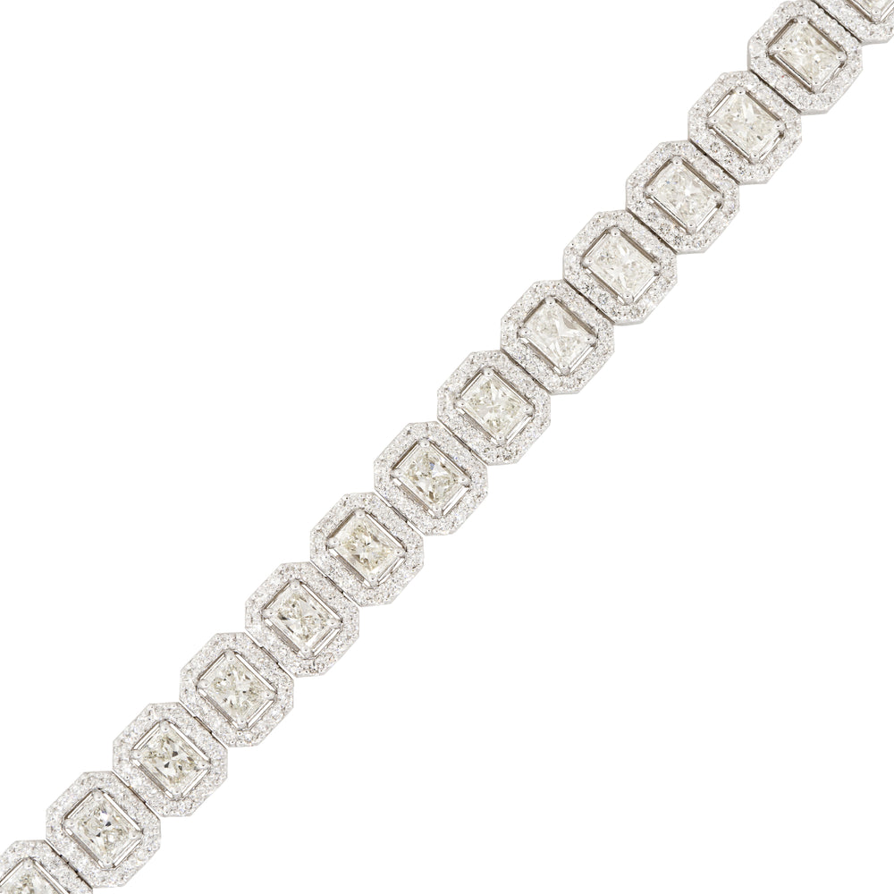 18k White Gold 11.3ctw Radiant Cut Diamond Halo Tennis Bracelet