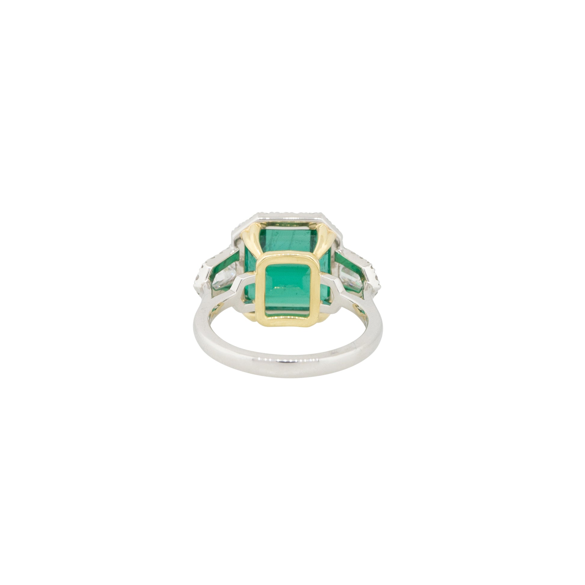 Platinum and 18k Yellow Gold 6.26ctw Emerald and Diamond Halo Ring