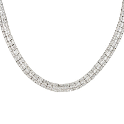 18k White Gold 16.64ctw Baguette and Round Brilliant Diamond 3 Row Tennis Necklace