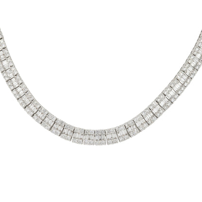 18k White Gold 16.64ctw Baguette and Round Brilliant Diamond 3 Row Tennis Necklace