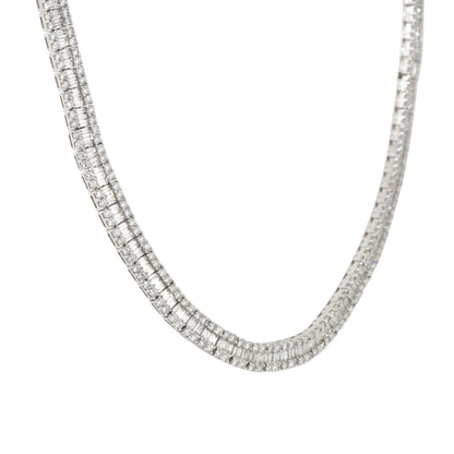 18k White Gold 16.64ctw Baguette and Round Brilliant Diamond 3 Row Tennis Necklace