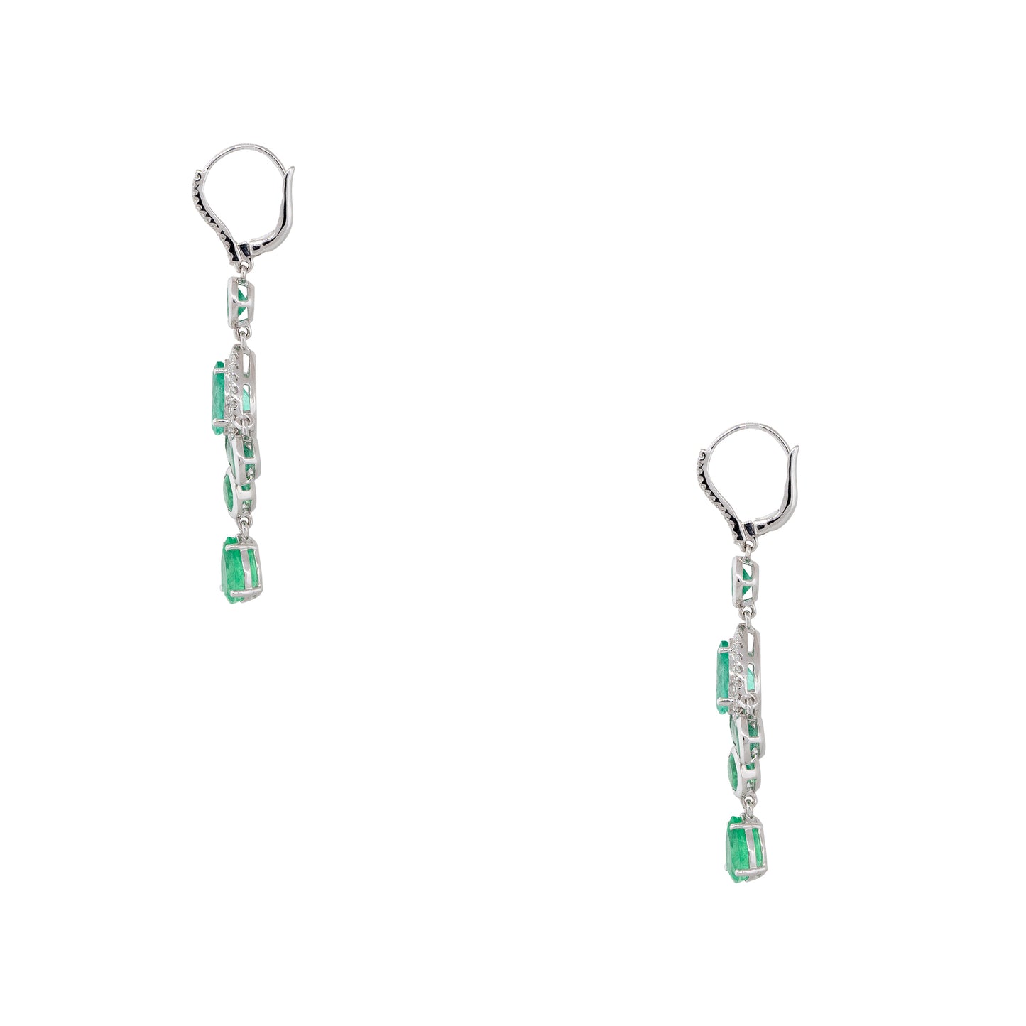 18k White Gold 7.56ctw Emerald and Diamond Halo Drop Earrings