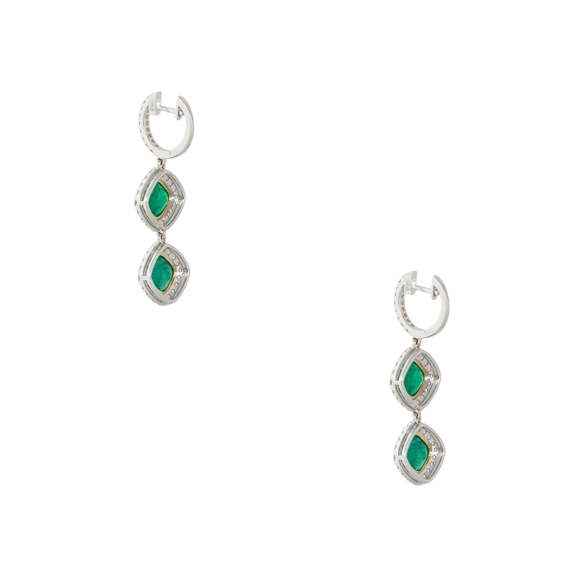 18k White and Yellow Gold 4.86ctw Emerald and Diamond Drop Earrings