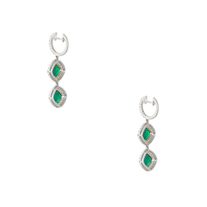 18k White and Yellow Gold 4.86ctw Emerald and Diamond Drop Earrings