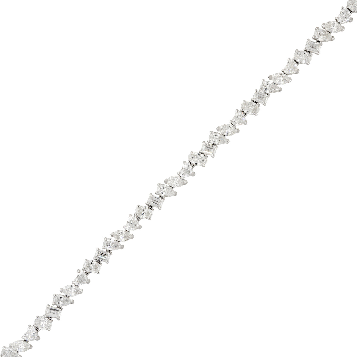 18k White Gold 8.77ctw Multi-Shape Diamond Tennis Bracelet